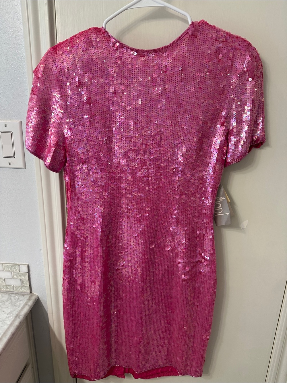 Sparkle Short Sleeve Sequin Prom Dress - Pink